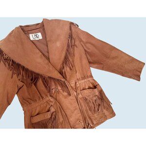 Vintage LNR Brown Leather Fringe Oversized Jacket 70s / 80s Size Large
